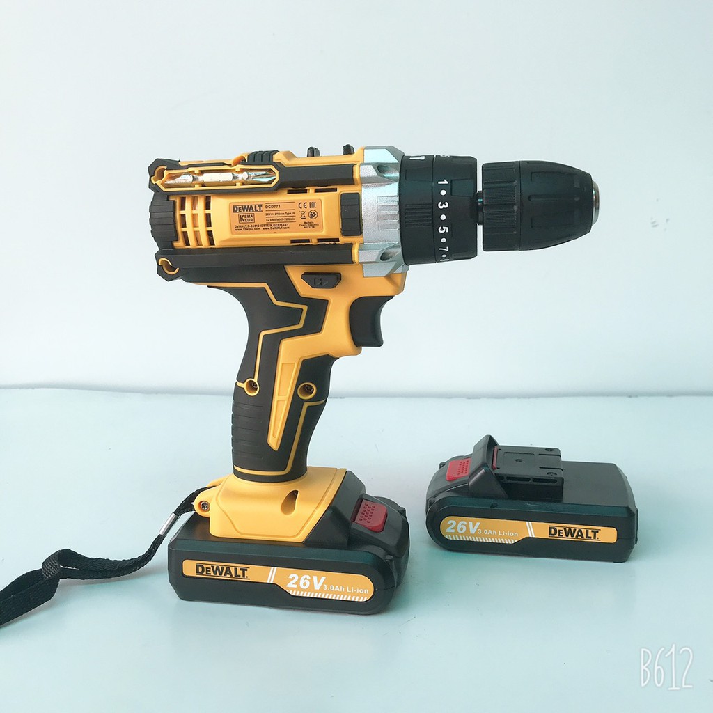 Máy khoan pin Dewalt 26V - 3 CHỨC NĂNG: Khoan tường, săt, gỗ - Bắt vít - Bắn tôn - Tặng kèm Bộ phụ kiện 25 chi tiết