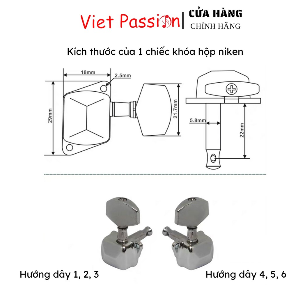 Khóa đàn guitar acoustic khóa hộp làm bằng thép không gỉ cao cấp đủ bộ Viet Passion