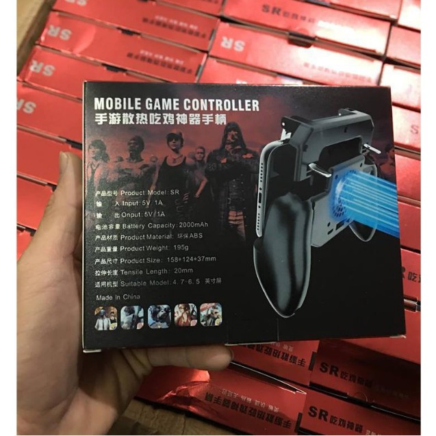 Tay cầm chơi game PUBG mobile có quạt tản nhiệt siêu mát kèm pin dự phòng 2000mAh