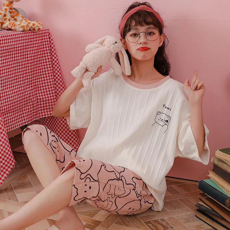 [Sẵn] Đổ ngủ quần lửng, đồ bộ mặc ở nhà Quảng Châu, pijama bông cotton, họa tiết hoạt hình dễ thương | BigBuy360 - bigbuy360.vn