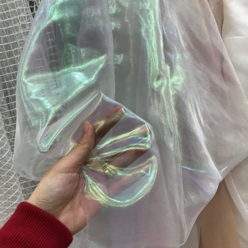 Vải voan kính bóng ánh dạ quang, ánh xà cừ hologram