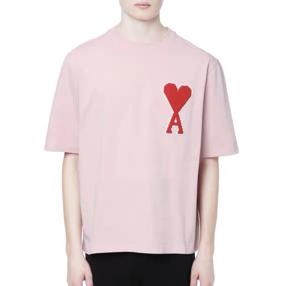 Áo thun tay ngắn thêu chữ AMI phong cách thời trang dành cho nam và nữ