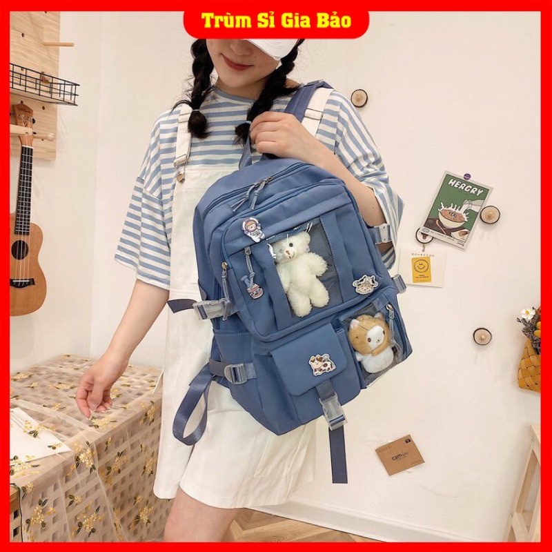 Cặp đi học nữ ulzzang thời trang basic, túi xách balo đẹp hàng cao cấp cho học sinh cấp 2 - 3, sinh viên tặng sticker