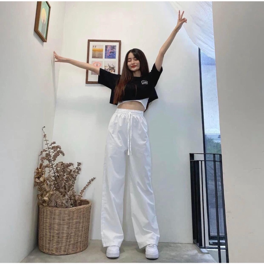 Sét 3 Món Croptop Thêu Hình Vintage- Bộ Thể Thao  Áo Croptop+ Áo 2 DâyTrẻ Trung +Quần Ống Suông Thoáng Mát