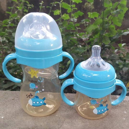 (Tặng thêm 1 núm ti) Bình sữa PPSU cổ rộng quai cầm Babuu Baby 120ml/240ml