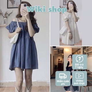 Váy trễ vai chỉ nổi 3 màu - Váy đầm nữ trễ vai tay bồng phom rộng dáng suông freesize 3 màu cực xinh C345