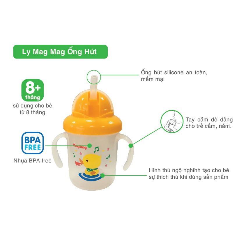 Bình tập uống nước, tập hút cho bé Pigeon MagMag, Nhựa an toàn 180ml