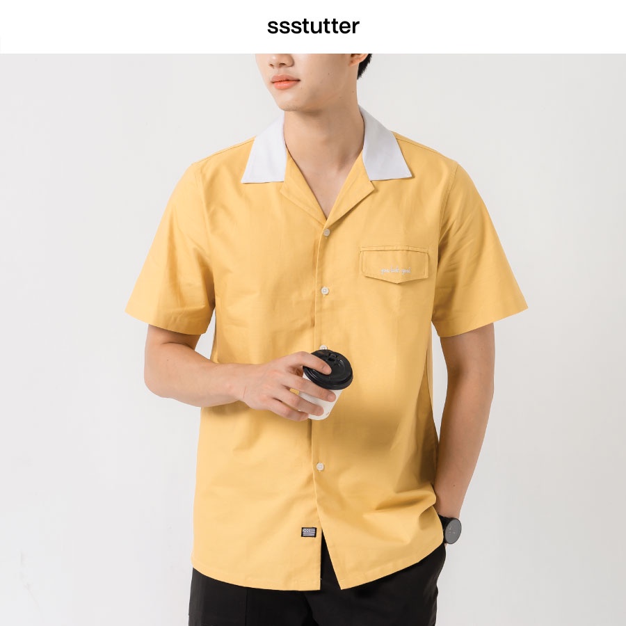 Áo sơ mi ngắn tay nam SSSTUTTER cổ màu nổi bật leon polo shirt