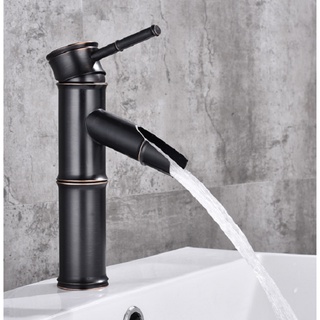 Vòi lavabo nóng lạnh giả cổ thấp màu đen MS2