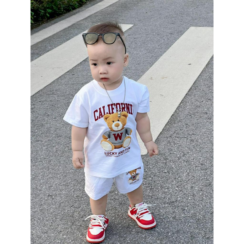 Áo thun gia đình gấu W cali đỏ cho bé, áo phông trẻ em unisex Samy Kids