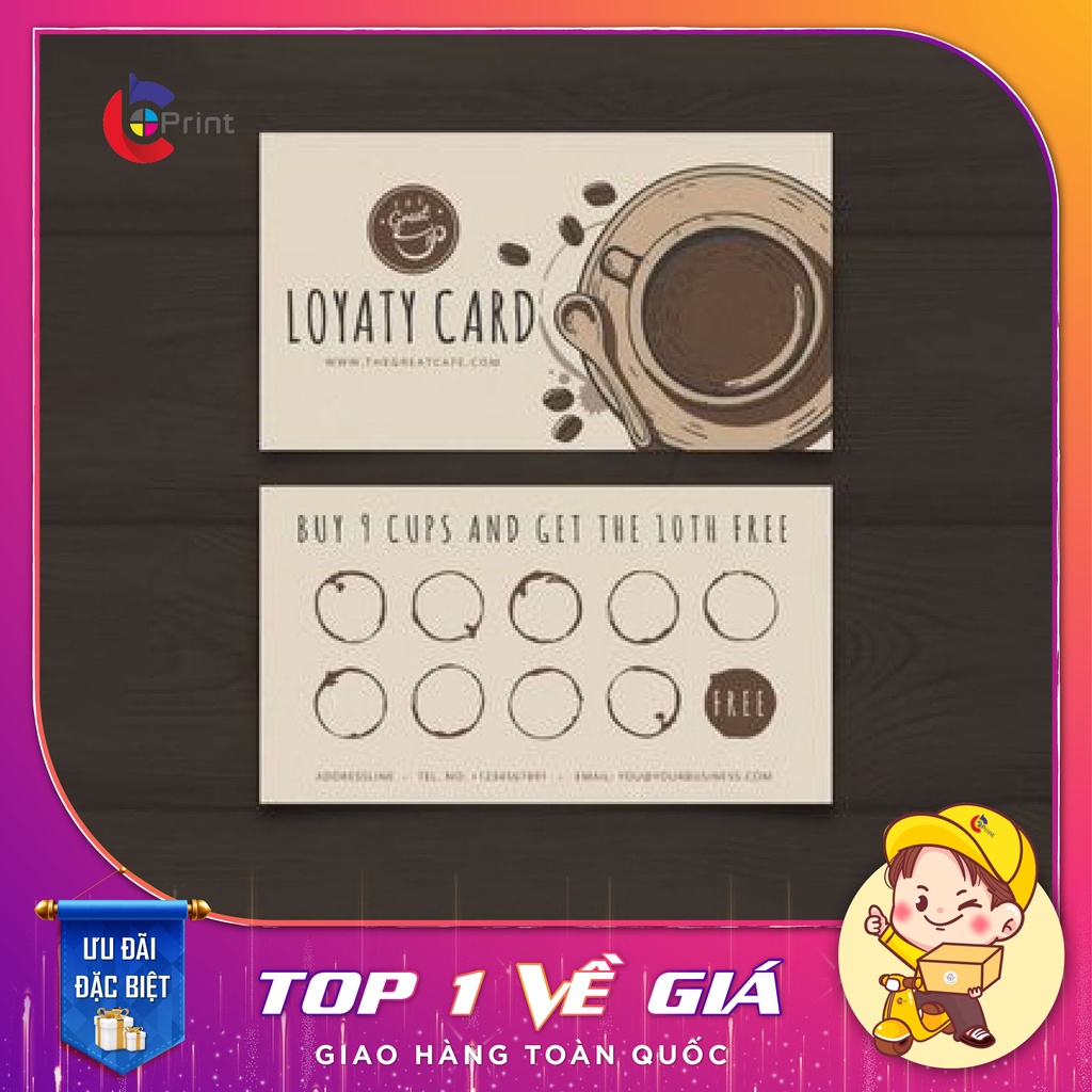 Combo 50 phiếu tích điểm dành cho quán Coffee - Thiết kế theo yêu cầu - in 2 mặt khác nhau