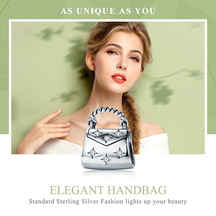 Hạt charm Bamoer hình túi xách bằng bạc 925 xinh xắn làm vòng tay dây chuyền dành cho nữ