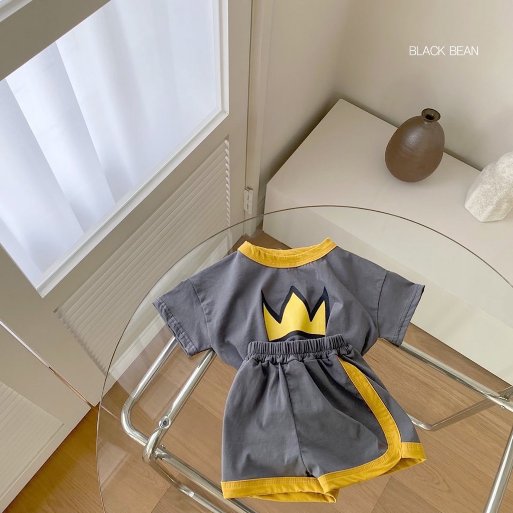 Set Áo Thun Tay Ngắn + Quần Short Cho Bé Sơ Sinh In Hình Vương Miện Đáng Yêu Thời Trang Mùa Hè