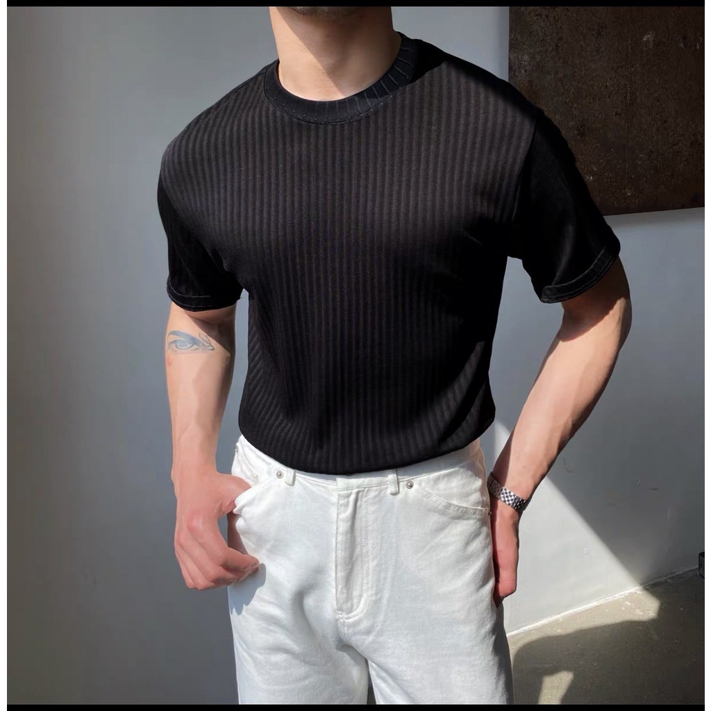 Áo thun cổ cao Unisex Sọc gân DEEP giá sỉ