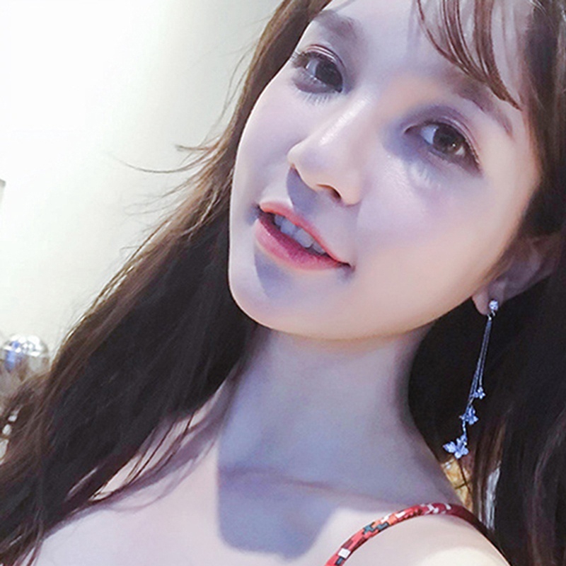 Butterfly Long Tassel Flower Earrings Rhinestone Earrings Personality Simple Wild Earrings