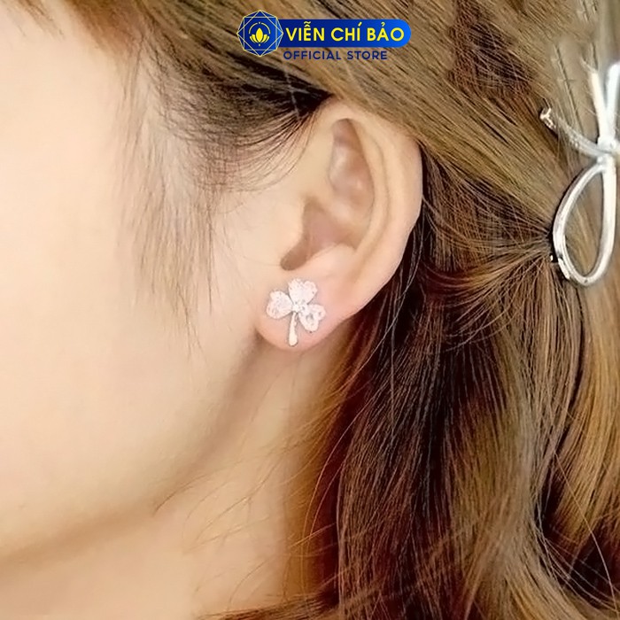 Bông tai bạc nữ cỏ ba lá màu hồng xanh lá chất liệu bạc 925 thời trang phụ kiện trang sức nữ Viễn Chí Bảo B400226