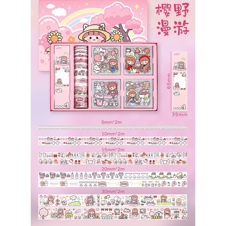 Sticker Cute 100 Tấm PET Tape Giấy Nhớ Set  Hộp 100 Tấm Sticker Hình Dán Công Chúa  Sitker Trang Trí Sổ Tay