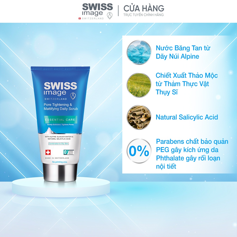 [Minisize] Tẩy tế bào chết loại bỏ mụn đầu đen cho da dầu mụn Swiss Image Pore Tightening &amp; Mattifying Daily Scrub 8ml