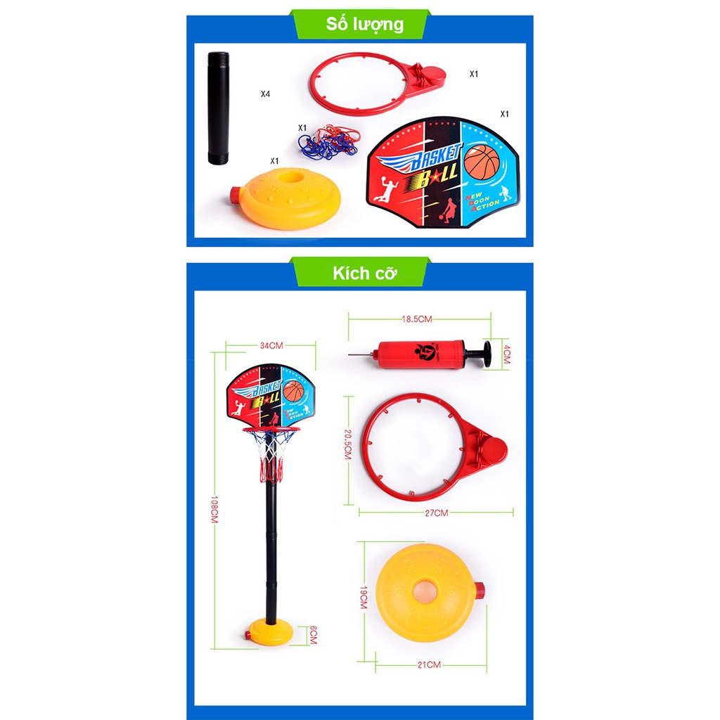Đồ Chơi Vận Động Trụ Bóng Rổ Trẻ Em Cho Bé Trụ Sắt Kèm Bóng Cao 165Cm (gồm cả bảng) - 03 Chế độ (Cỡ đại)