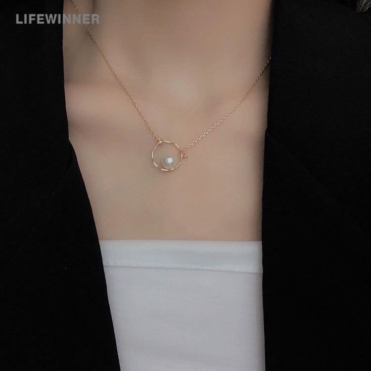 vòng cổ Mạ Vàng / Bạc Mặt Tròn Đính Ngọc Trai Thời Trang