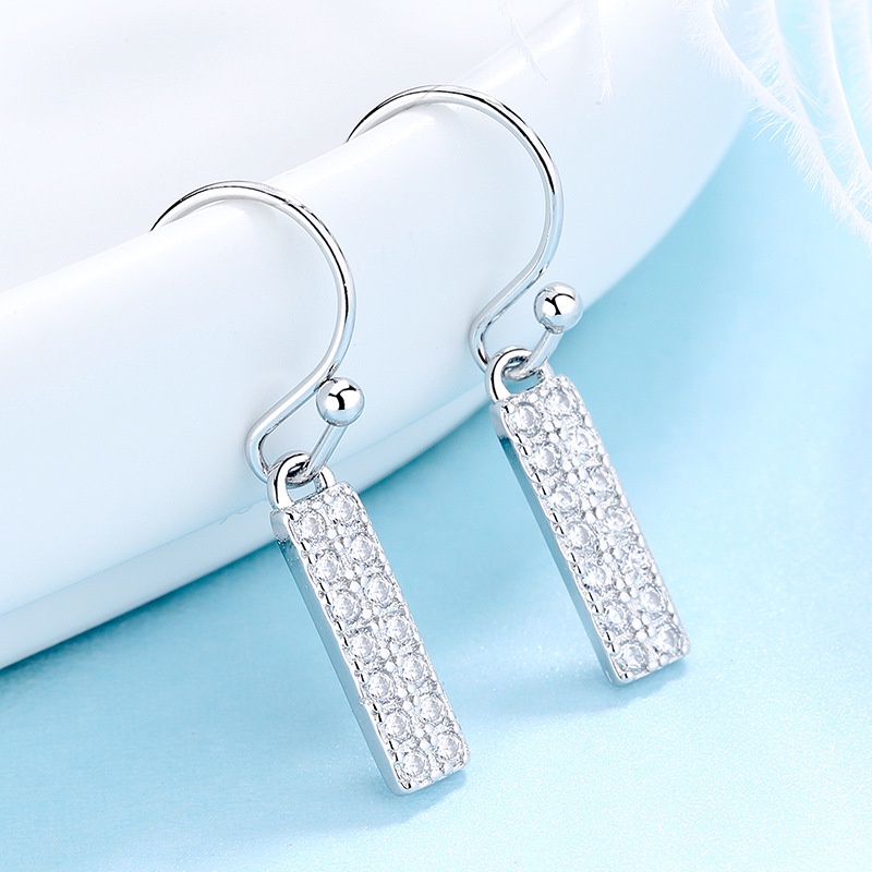 Bông Tai Chữ Nhật Đính Đá Zircon Đơn Giản Phong Cách Hàn Quốc Dễ Phối Đồ Thời Trang Cho Nữ