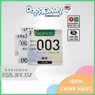 Bao Cao Su Okamoto Platinum 003 [CHÍNH HÃNG] , Nhật Bản, Hộp 3 cái, Siêu mỏng mềm mại bó sát tăng khoái cảm