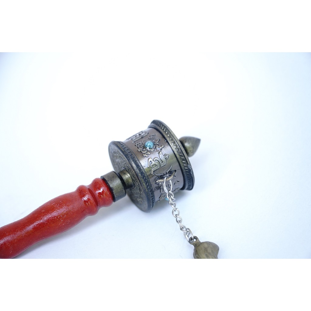 Bánh xe Mani Kinh Luân cầm tay xoay Tây Tạng mạ xám cầu bình an - Cao 11cm | BigBuy360 - bigbuy360.vn