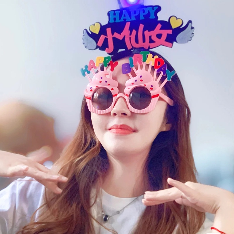 Phụ Kiện Sinh Nhật Bánh Kem  Kính Mắt Happy Birthday Trang Trí Bánh Sinh Nhật