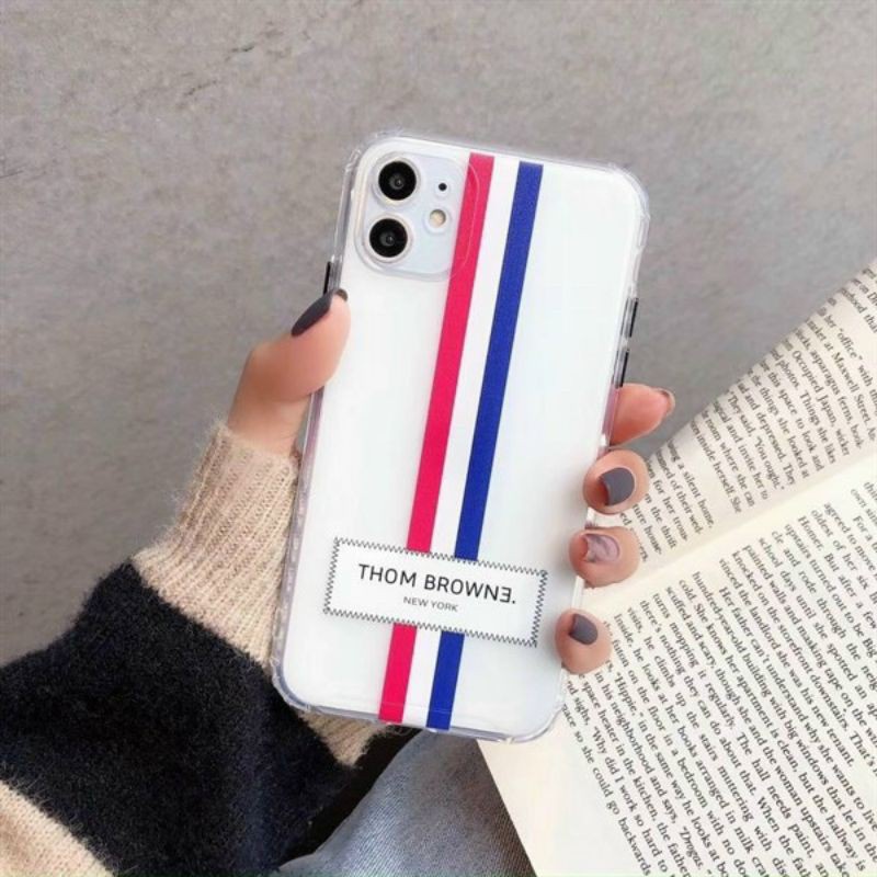 Ốp lưng trong cứng viền dẻo X&amp;M Thom Browne cho IPHONE 7 8 X XS 11 12 13 PLUS PRO MAX họa tiết kẻ sọc xanh đỏ cờ mỹ