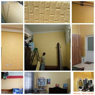 [COMBO 70 TẤM VÀNG KEM] Xốp dán tường 3d giả gạch màu vàng kem kích thước 70 x 77 cm giá rẻ tại Hà Nội