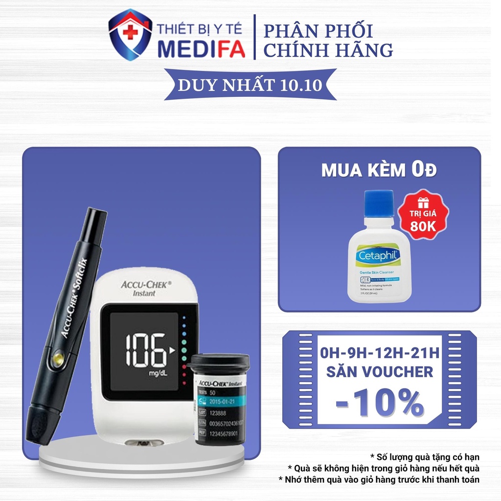 Hệ thống máy đo đường huyết Accu-Chek Instant mmol/L. Kèm Dụng cụ lấy máu Softclix, 10 kim, hộp 25 que