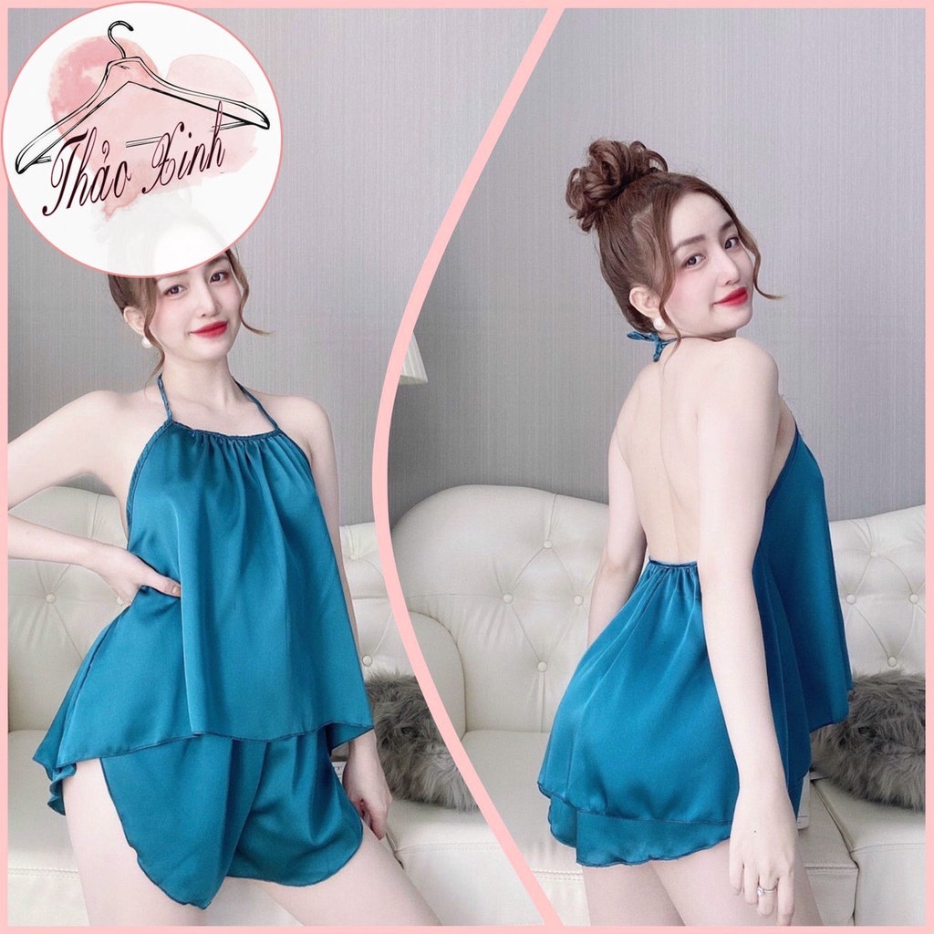 Sét đồ ngủ áo yếm quần đùi bèo dễ thương phi lụa