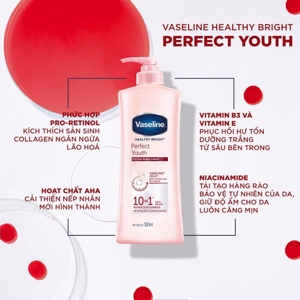Sữa Dưỡng Thể Trắng Da 10 Lợi Ích Vaseline Healthy Bright Perfect Youth 200~350ml
