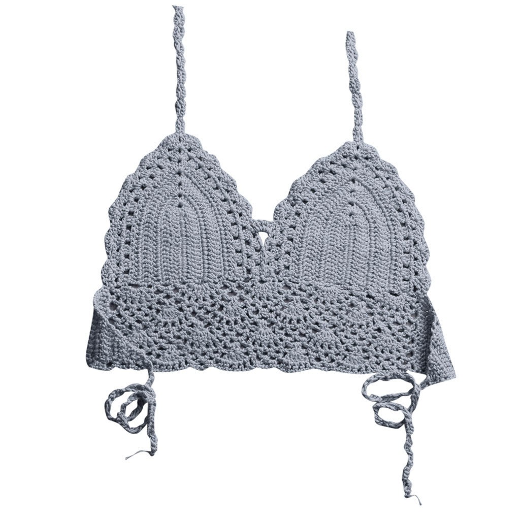 Women Sexy Bikini Top Knitting Swimsuit Padded Beachwear Lace Swimwear | BigBuy360 - bigbuy360.vn