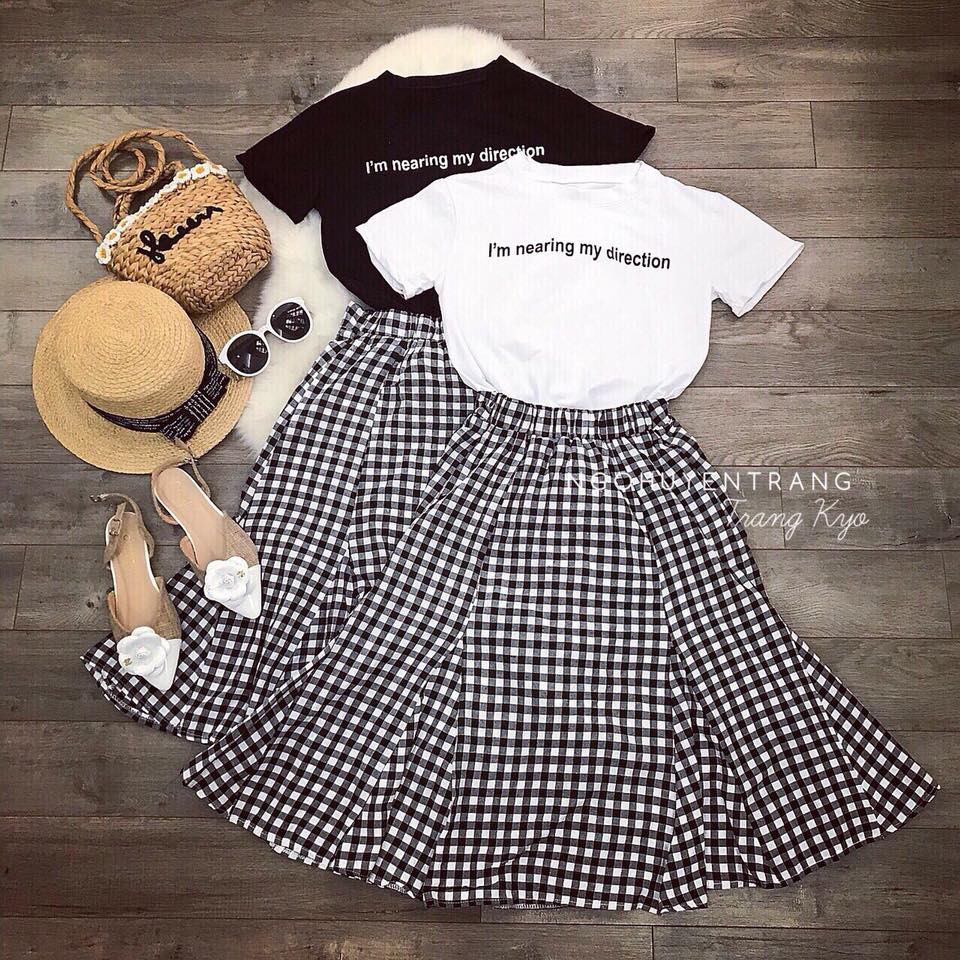 (QUÀ TẶNG LÀ 1 GÓI XẢ VẢI) SÉT VÁY CARO KÈM ÁO PHÔNG SIÊU ĐẸP ,THỜI TRANG 1989, ĐEN , TRẮNG