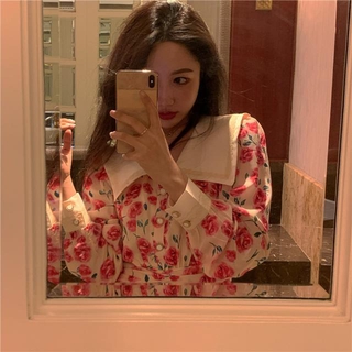 Đầm maxi tay dài hoạ tiết hoa hồng thời trang mùa thu