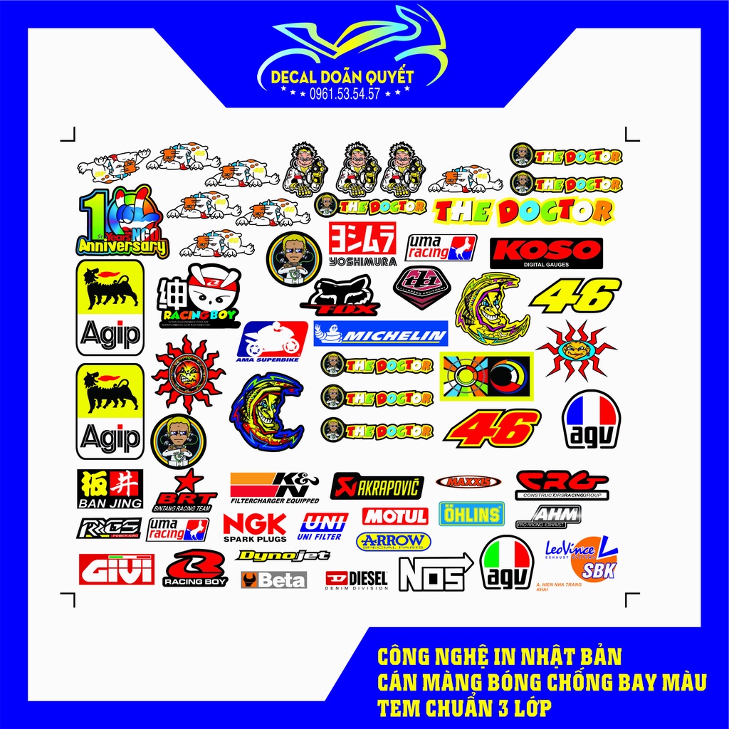 Logo dán xe - Sticker 3 lớp cao cấp - Tem dán xe, dán điện thoại, dán mũ bảo hiểm chống nước ( bộ 69 hình)