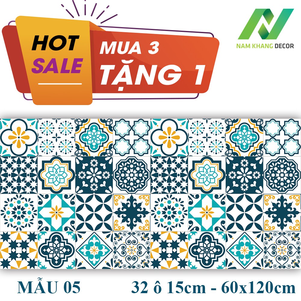 Mua 3 tặng 1 set decal gạch bông 60x120cm dán trang trí nhà cửa