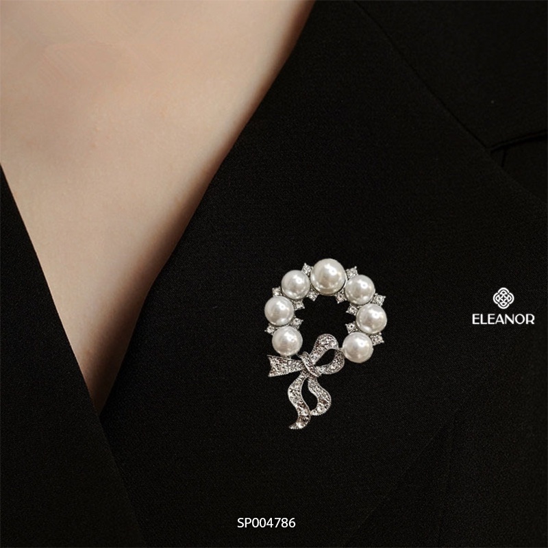 Ghim cài áo nữ ngọc trai nhân tạo Eleanor Accessories hình tròn phối nơ phụ kiện trang sức 4786