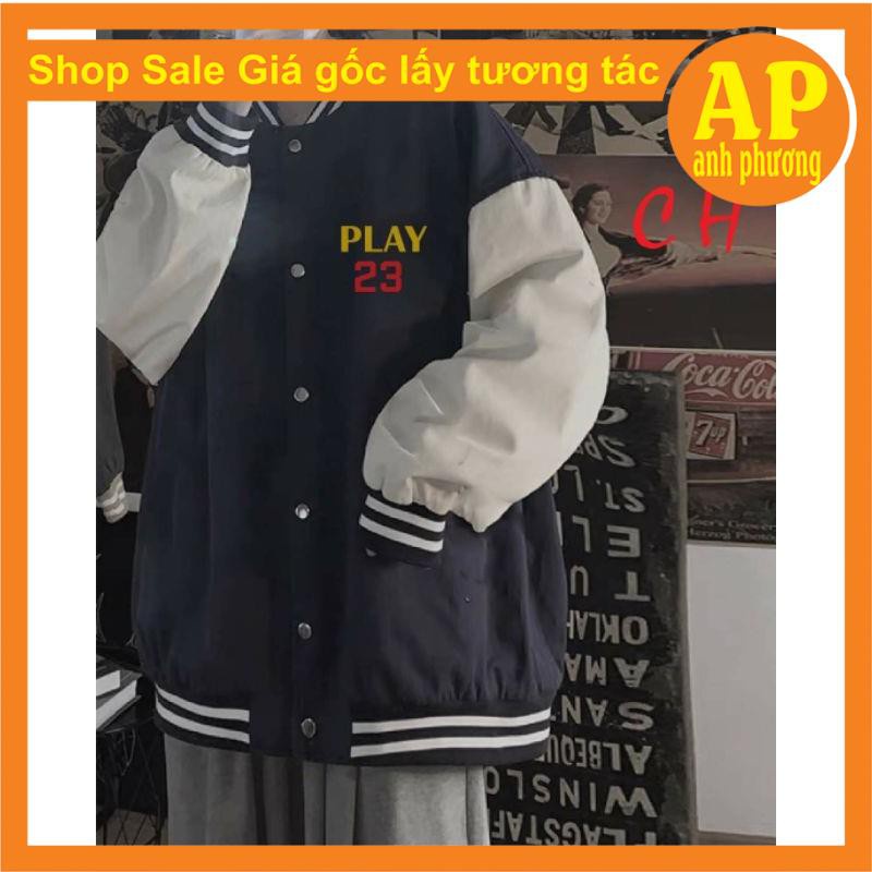 Áo khoác bomber jacket Play 23 form thụng nam nữ unisexiChất gió mềmhàng 1 lớp cổ, tay áo và gấu áo có bo dệt xịn