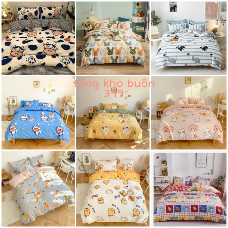 [RẺ VÔ ĐỊCH] bộ chăn ga gối 4 món cotton poly phong cách Hàn Quốc đẹp, chăn ga gối nệm, chăn, mền