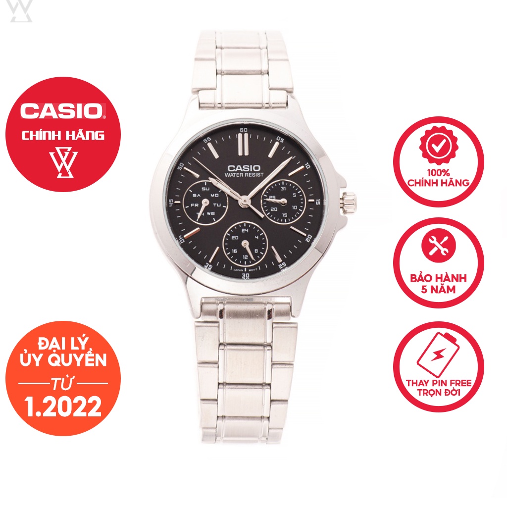Đồng Hồ Quartz Nữ Casio WATCHSTORE LTP-V300D-1AUDF Thiết Kế Mặt Kính Khoáng 33.2mm, Dây Kim Loại, Vỏ Thép Không Gỉ