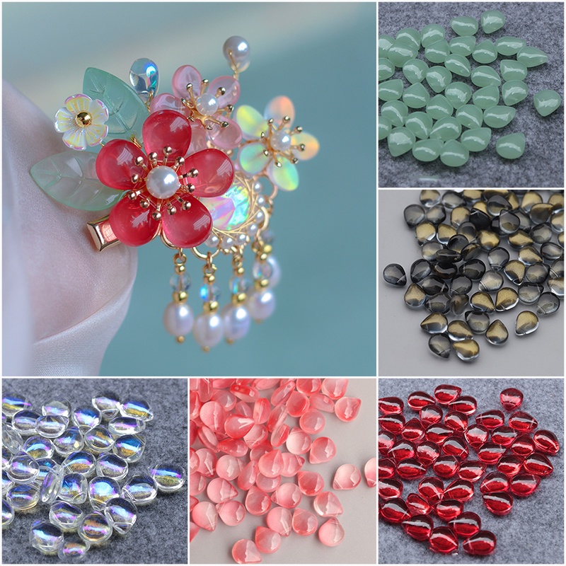 5 cánh hoa thủy tinh giọt nước 10*12mm nguyên liệu làm trâm làm trang sức cổ trang