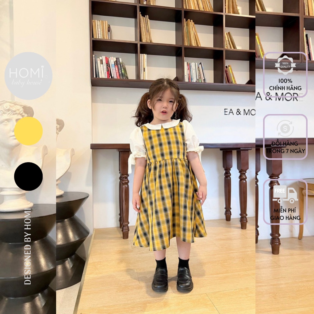 Váy công chúa cho bé gái caro đen/vàng HOMI BABY HOUSE đầm công chúa caro đen/vàng cho bé dự tiệc dạo phố