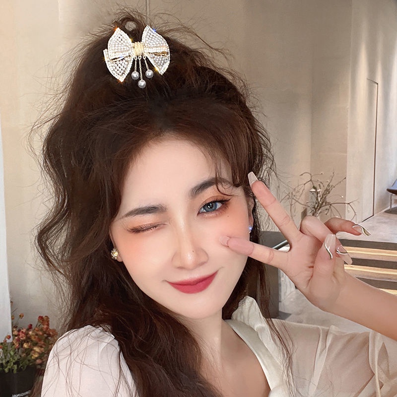 Kẹp Tóc Đính Nơ Tua Rua Đính Ngọc Trai Thời Trang Dành Cho Nữ