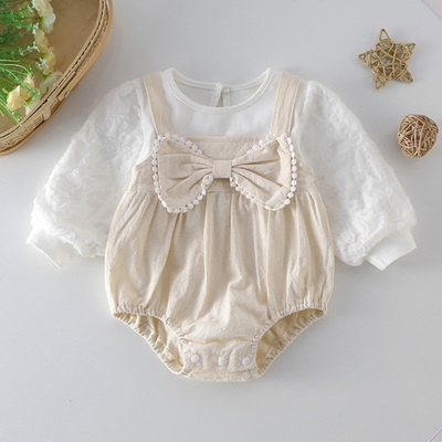 Đầm Một Mảnh Tay Phồng Đính Nơ Phong Cách Phương Tây Thời Trang Mùa Thu Dành Cho Bé Gái