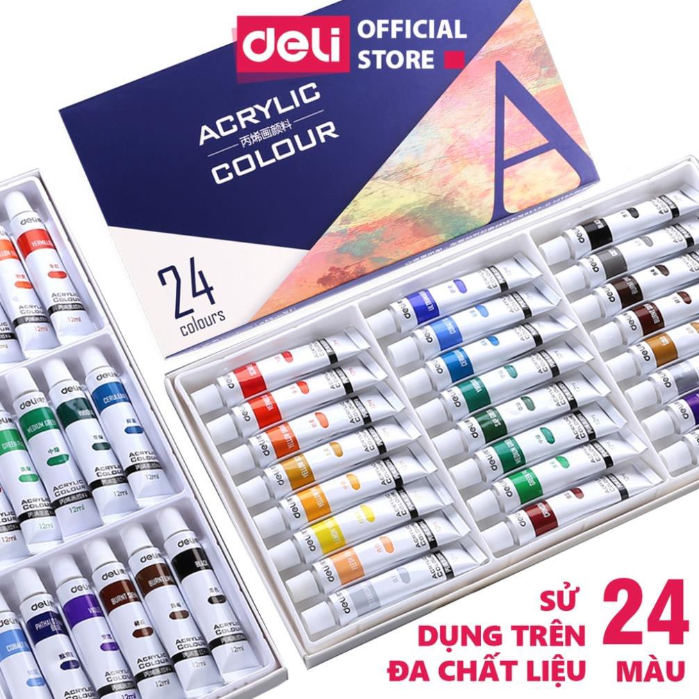 Màu Acrylic chuyên nghiệp Deli - 12ml/tuýp - vẽ vải / vẽ quần áo / vẽ giày - 12/18/24 màu - 73856 / 3857 / 73858