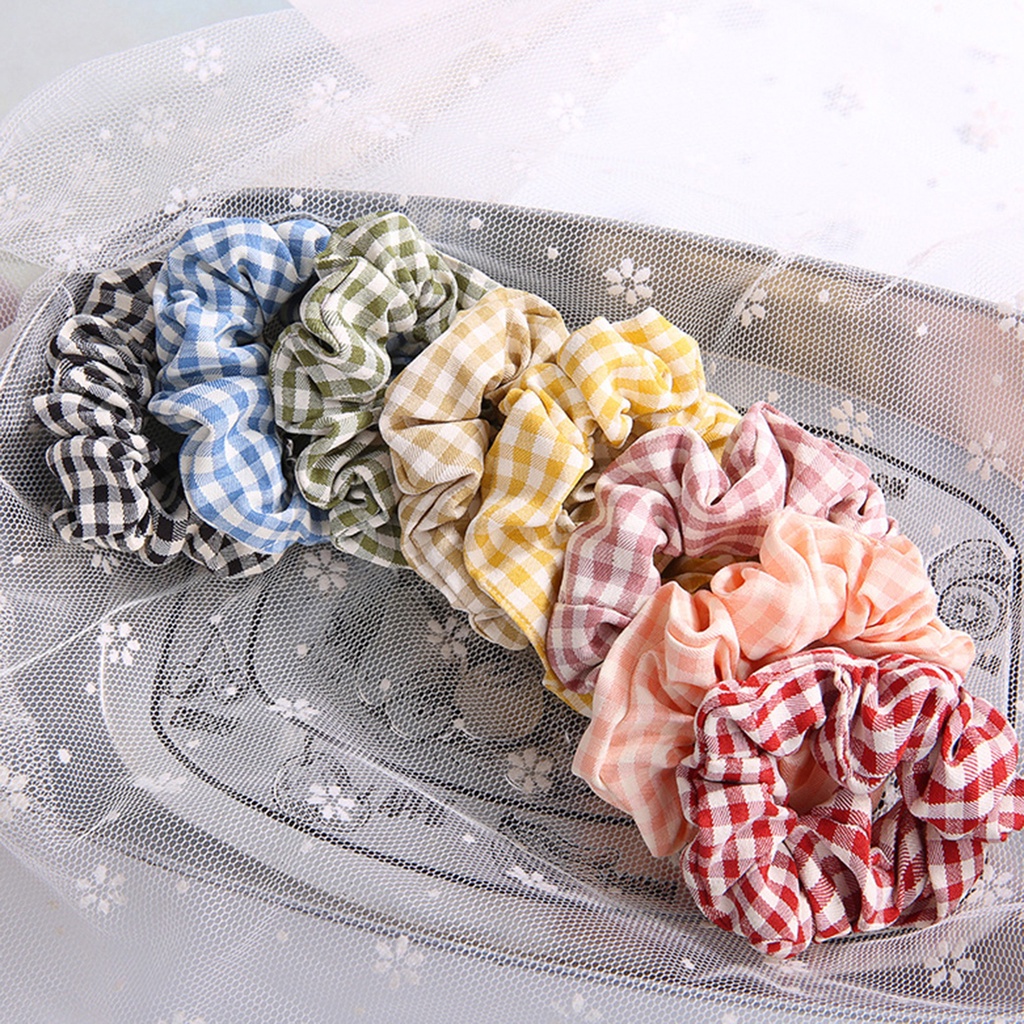 Dây Buộc Tóc Vải Sọc Ca Rô Phong Cách Hàn Quốc Cho Nữ