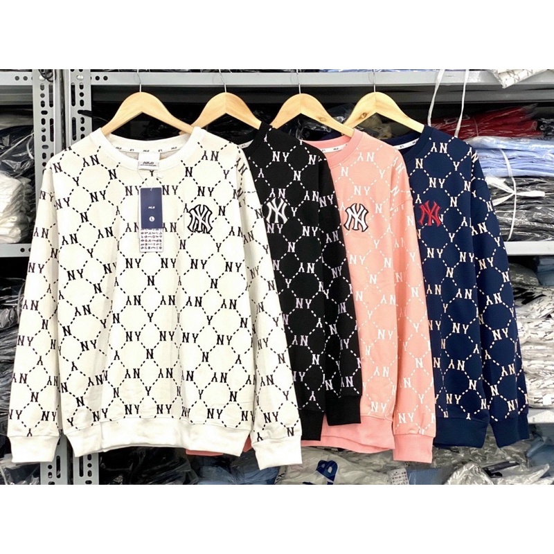 Áo nỉ sweater NY MLB diamond monogram thêu tay dài cổ tròn | BigBuy360 - bigbuy360.vn
