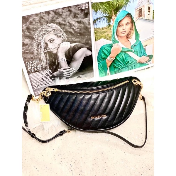 TNS-Túi bao tử da mềm chần kiểu thời trang peyton beltbag-màu đen classic